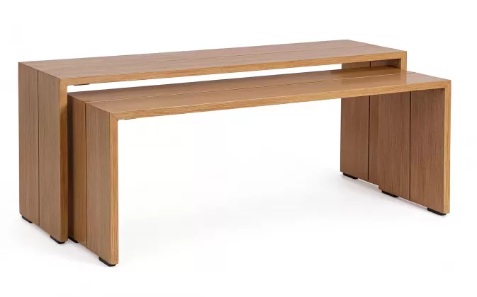 Zestaw dwóch stolików PIPER nakładanych z aluminium powłoka drewnopodobna