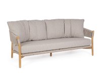 Ekskluzywna sofa z teaku GARITA liny polipropylenowe / poduszki Olefin bezowe