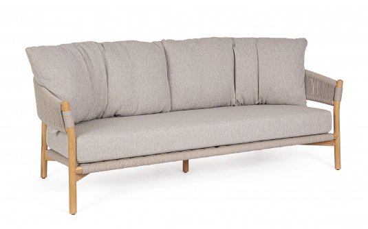 Ekskluzywna sofa z teaku GARITA liny polipropylenowe / poduszki Olefin bezowe