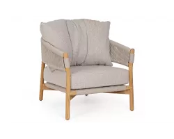 Ekskluzywny fotel z teaku GARITA liny polipropylenowe / poduszki Olefin beż