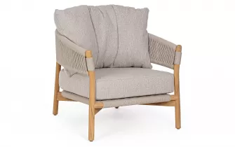 Ekskluzywny fotel z teaku GARITA liny polipropylenowe / poduszki Olefin beż