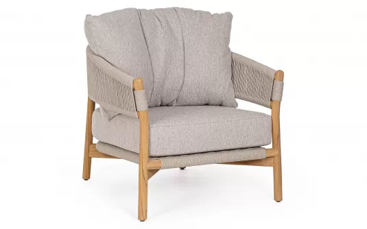 Ekskluzywny fotel z teaku GARITA liny polipropylenowe / poduszki Olefin beż