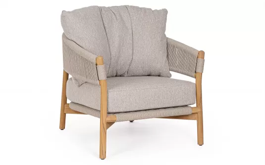 Ekskluzywny fotel z teaku GARITA liny polipropylenowe / poduszki Olefin beż