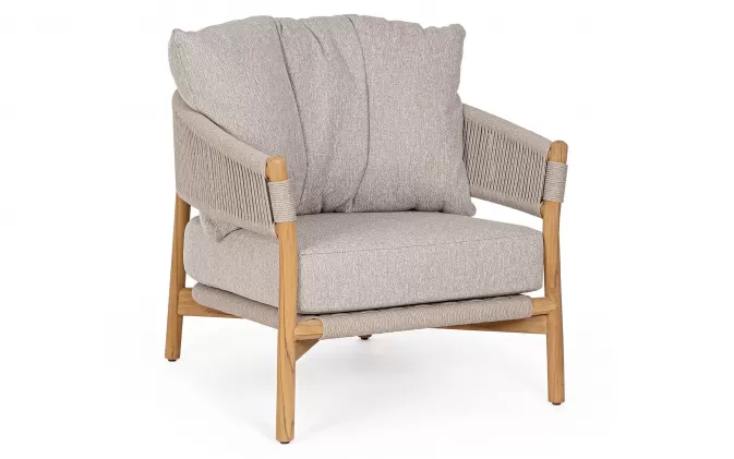 Ekskluzywny fotel z teaku GARITA liny polipropylenowe / poduszki Olefin beż