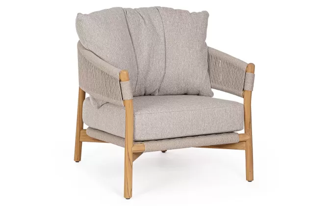 Ekskluzywny fotel z teaku GARITA liny polipropylenowe / poduszki Olefin beż