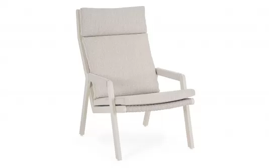 Jasnobeżowy fotel wypoczynkowy na taras aluminiowy z poduszkami EMERY Bizzotto