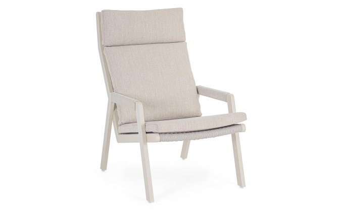 Jasnobeżowy fotel wypoczynkowy na taras aluminiowy z poduszkami EMERY Bizzotto