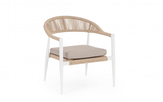 Biały fotel aluminiowy na taras JANDIA technorattan bezowy