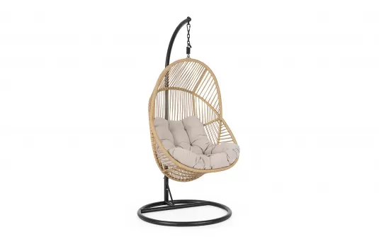 Kokon huśtawka ogrodowa MARTINICA czarna podstawa / piaskowy technorattan