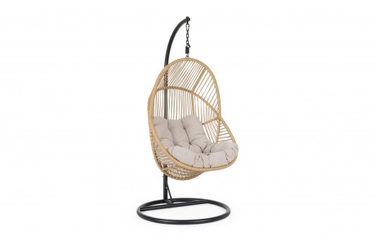 Kokon huśtawka ogrodowa MARTINICA czarna podstawa / piaskowy technorattan