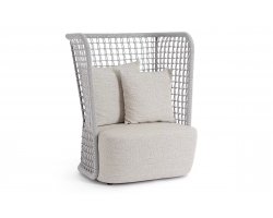 Wysoki fotel ogrodowy KOLLAR jasnoszary lina polipropylenowa  poduszki Olefin