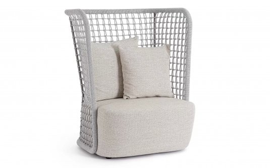 Wysoki fotel ogrodowy KOLLAR jasnoszary lina polipropylenowa  poduszki Olefin