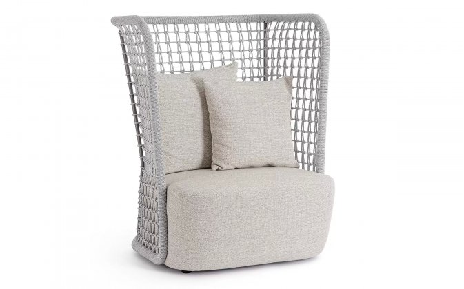 Wysoki fotel ogrodowy KOLLAR jasnoszary lina polipropylenowa  poduszki Olefin