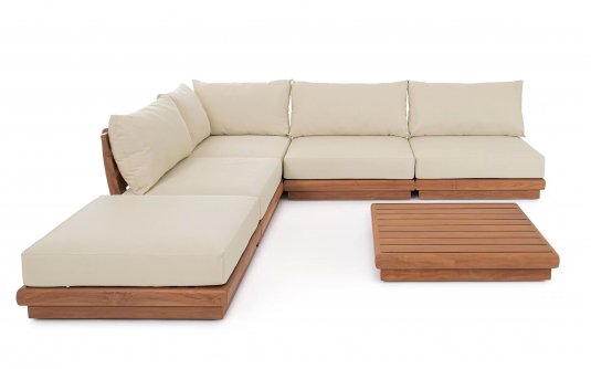 Modułowy komplet mebli ogrodowych z teaku z beżowymi poduszkami DELGADA bizzotto Modułowy komplet mebli ogrodowych z teaku z beżowymi poduszkami DELGADA bizzotto