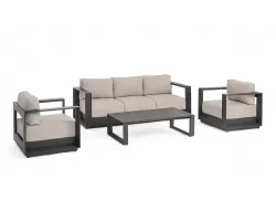 Meble grafitowe aluminiowe sofa + 2 fotele i stolik MOSES bizzotto
