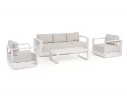 Meble kość słoniowa aluminiowe sofa + 2 fotele i stolik MOSES bizzotto