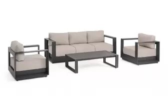 Meble grafitowe aluminiowe sofa + 2 fotele i stolik MOSES bizzotto