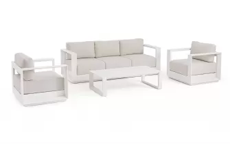 Meble kość słoniowa aluminiowe sofa + 2 fotele i stolik MOSES bizzotto