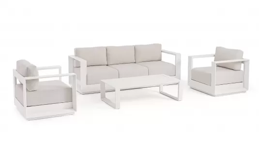 Meble kość słoniowa aluminiowe sofa + 2 fotele i stolik MOSES bizzotto