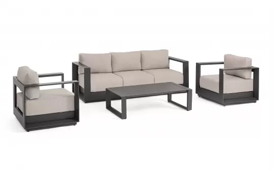 Meble grafitowe aluminiowe sofa + 2 fotele i stolik MOSES bizzotto Meble grafitowe aluminiowe sofa + 2 fotele i stolik MOSES bizzotto