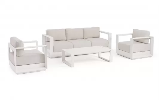 Meble kość słoniowa aluminiowe sofa + 2 fotele i stolik MOSES bizzotto
