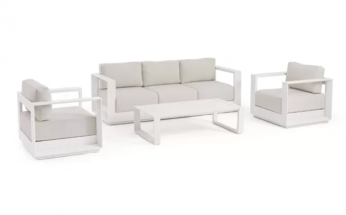Meble kość słoniowa aluminiowe sofa + 2 fotele i stolik MOSES bizzotto