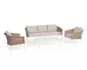 Jasnobeżowy komplet na taras z sofą i fotelami OCEANA aluminium i technorattan bizzotto