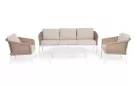 Jasnobeżowy komplet na taras z sofą i fotelami OCEANA aluminium i technorattan bizzotto