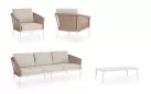 Jasnobeżowy komplet na taras z sofą i fotelami OCEANA aluminium i technorattan bizzotto