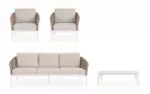 Jasnobeżowy komplet na taras z sofą i fotelami OCEANA aluminium i technorattan bizzotto