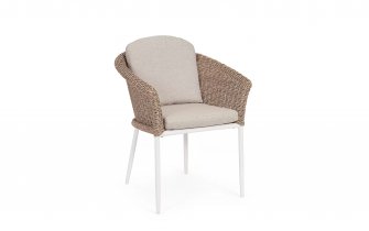 Krzesło stołowe z aluminium i technorattanu kolor naturalny z poduchami OCEANA Bizzotto