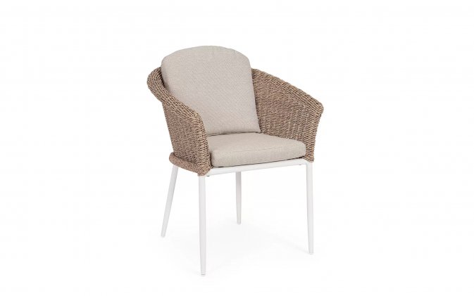 Krzesło stołowe z aluminium i technorattanu kolor naturalny z poduchami OCEANA Bizzotto