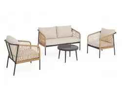 Lekki komplet na taras aluminiowy FELIPE antracyt / technorattan w kolorze naturalnym