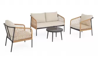 Lekki komplet na taras aluminiowy FELIPE antracyt / technorattan w kolorze naturalnym