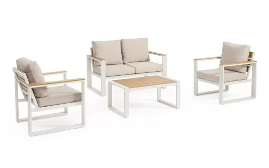 Biały komplet aluminiowy na taras kawowy LEANDRO bizzotto Biały komplet aluminiowy na taras kawowy LEANDRO bizzotto