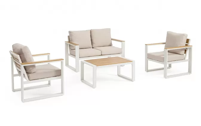 Biały komplet aluminiowy na taras kawowy LEANDRO bizzotto