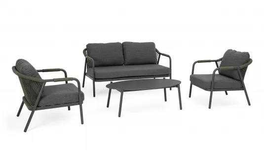 Meble ogrodowe kawowe aluminiowe MIRAVET lina oliwkowa bizzotto