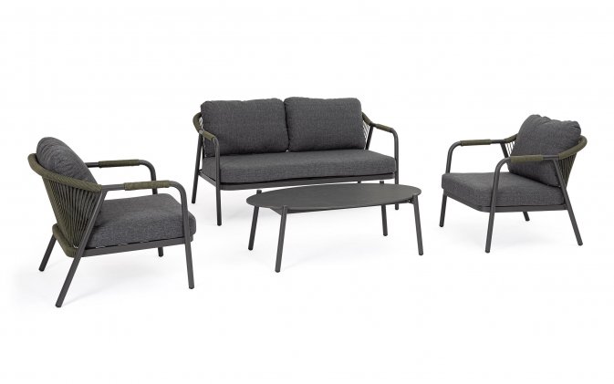 Meble ogrodowe kawowe aluminiowe MIRAVET lina oliwkowa bizzotto