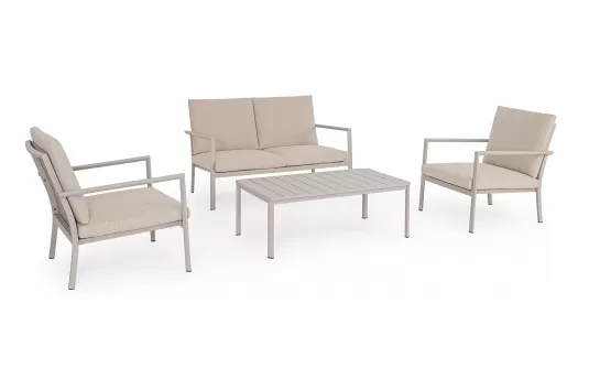 Beżowe meble ogrodowe wypoczynkowe aluminiowe KONNOR bizzotto