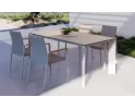 Białe smeble ogrodowe aluminiowe stołowe OTAVIO 180 cm krzesła Jalisco z beżowym obiciem stól beżowy