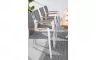 Białe meble ogrodowe aluminiowe stołowe OTAVIO 180 cm krzesła Jalisco z szarym obiciem stól biały