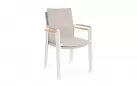 Białe smeble ogrodowe aluminiowe stołowe OTAVIO 180 cm krzesła Jalisco z beżowym obiciem stól beżowy