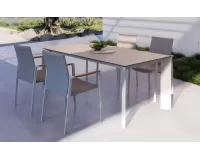 Białe smeble ogrodowe aluminiowe stołowe OTAVIO 180 cm krzesła Jalisco z beżowym obiciem stól beżowy
