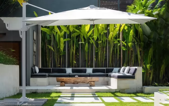 Biały parasol z nogą boczną 3x4 m VEGA bizzotto noga biała