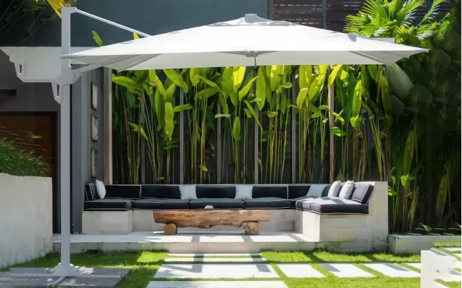 Biały parasol z nogą boczną 3x4 m VEGA bizzotto noga biała