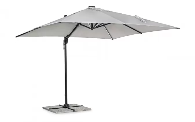 Parasol obrotowy z oświetleniem LED noga boczna czarna poszycie jasnoszare INES 3x3 