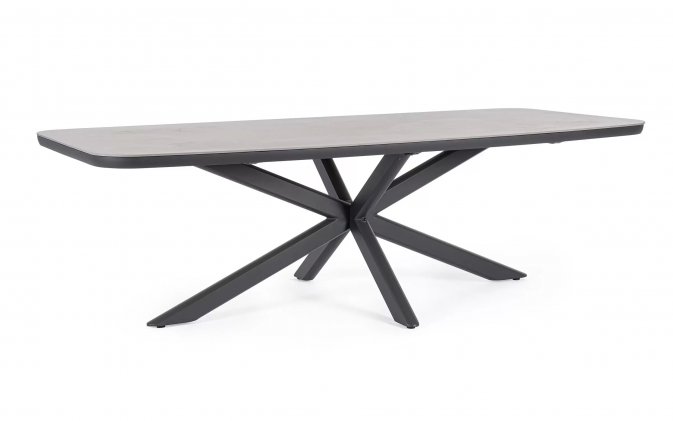 Duży grafitowy aluminiowy stół na taras ISACCO 240 z blatem kamiennym z zaokrąglonymi nogami
