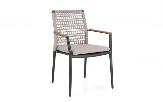 Nowoczesne krzesło do jadalni na tarasie MADDOX Bizzotto nogi antracyt / lina szarobeowa