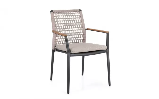 Nowoczesne krzesło do jadalni na tarasie MADDOX Bizzotto nogi antracyt / lina szarobeowa