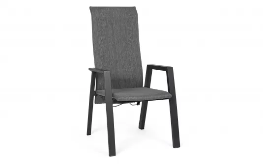 Wysokie krzesło stołowe na taras grafitowe ETHAN obicie tapicerka i pochylane siedzisko